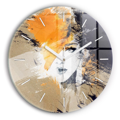 Reloj de cristal redondo Retrato de mujer abstracto
