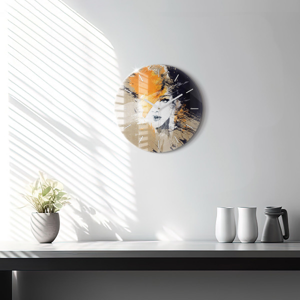 Reloj de cristal redondo Retrato de mujer abstracto