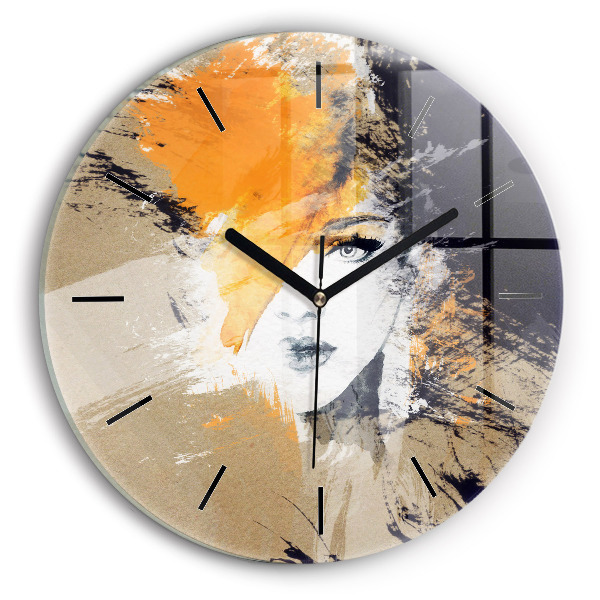 Reloj de cristal redondo Retrato de mujer abstracto