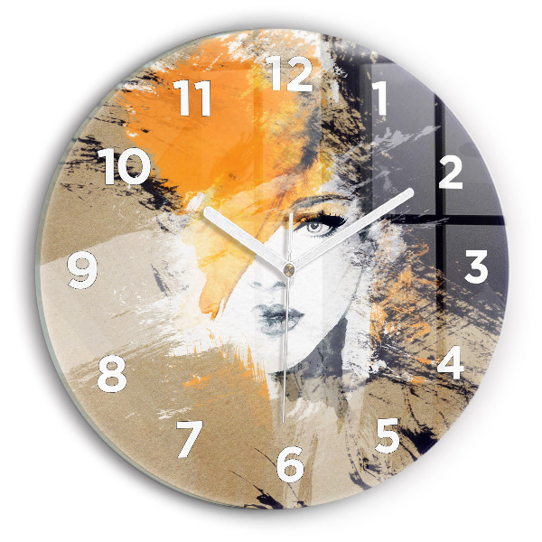 Reloj de cristal redondo Retrato de mujer abstracto
