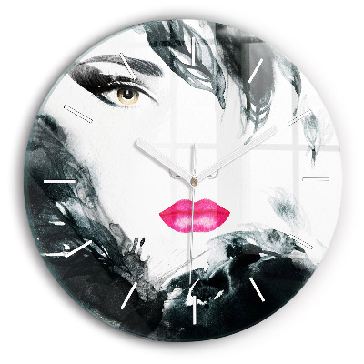 Reloj redondo pared Retrato de mujer con labios rojos