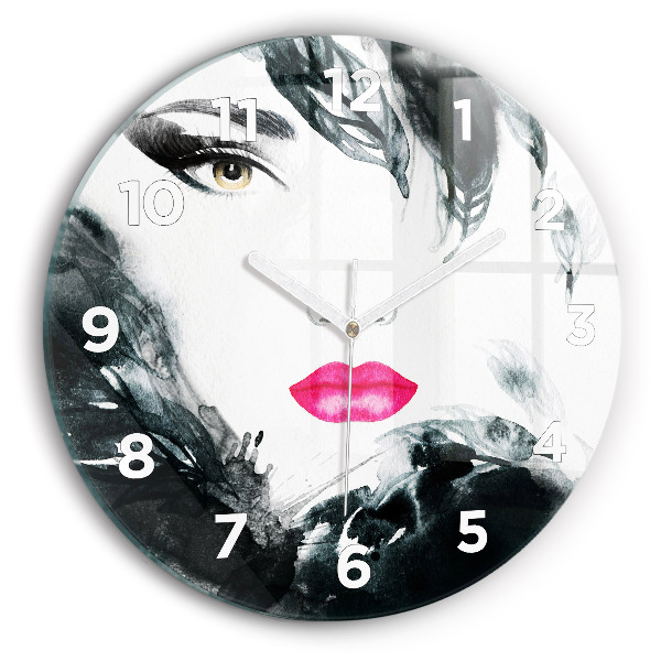 Reloj redondo pared Retrato de mujer con labios rojos