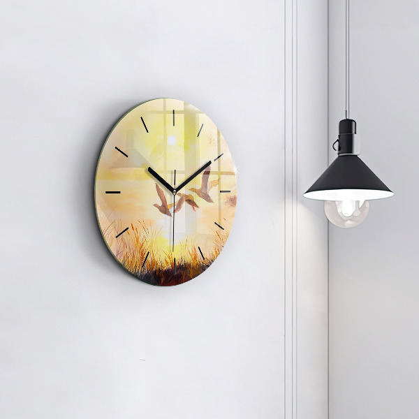 Reloj redondo pared Grullas al atardecer