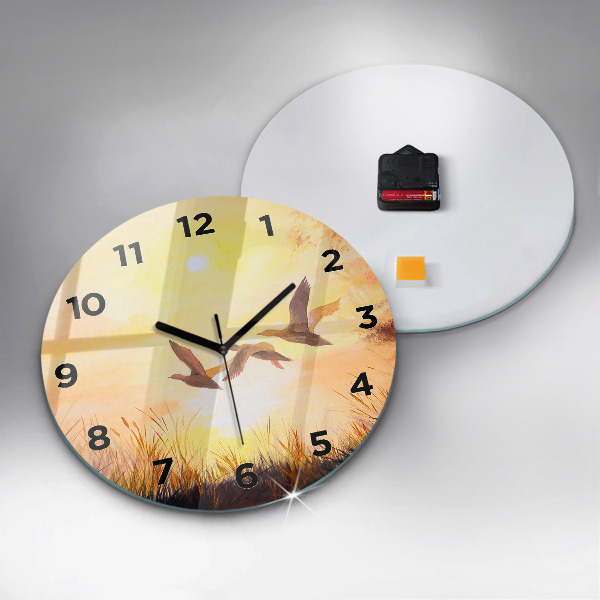 Reloj redondo pared Grullas al atardecer