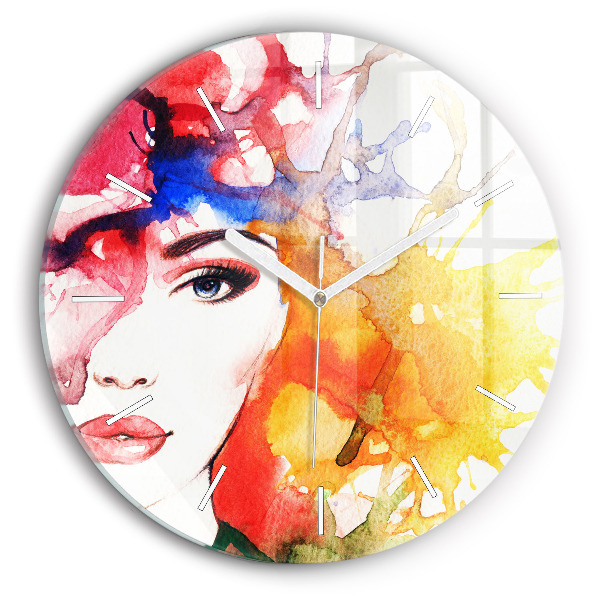 Reloj redondo pared Retrato colorido de una mujer