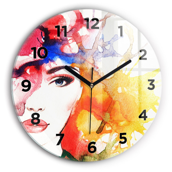 Reloj redondo pared Retrato colorido de una mujer