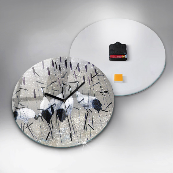 Reloj de cristal redondo Grullas en los juncos