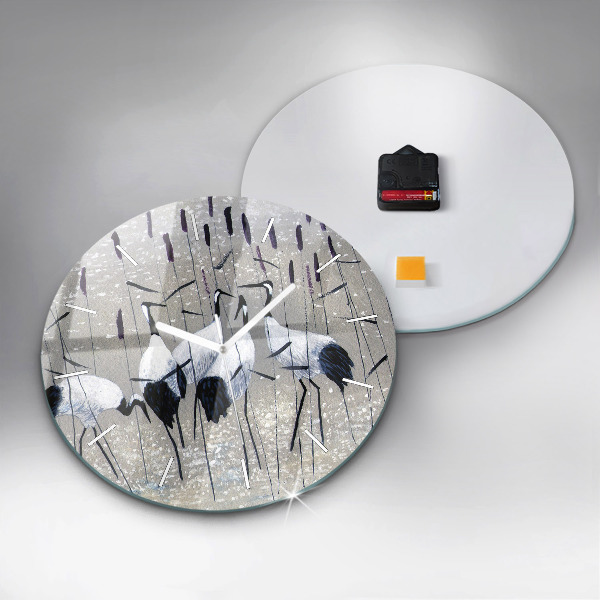 Reloj de cristal redondo Grullas en los juncos
