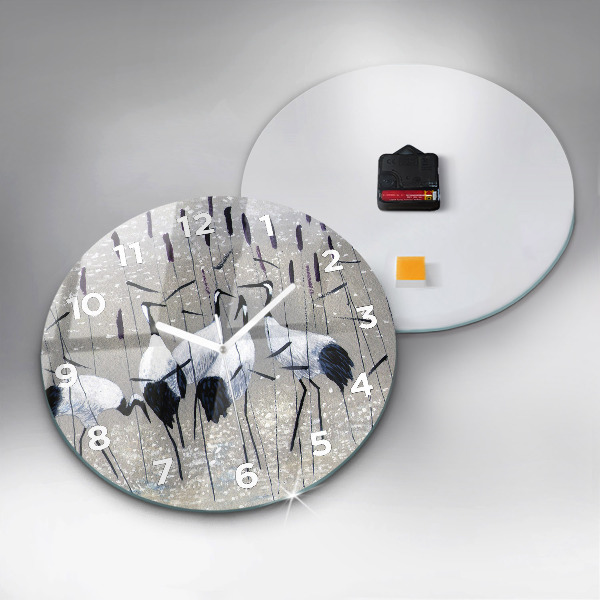 Reloj de cristal redondo Grullas en los juncos