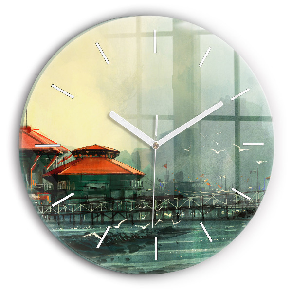 Reloj redondo pared Pueblo pesquero