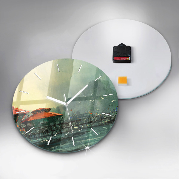 Reloj redondo pared Pueblo pesquero