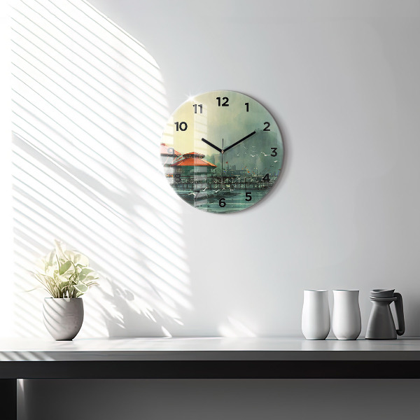 Reloj redondo pared Pueblo pesquero