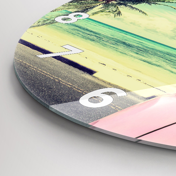 Reloj de cristal redondo Coche con tabla de surf