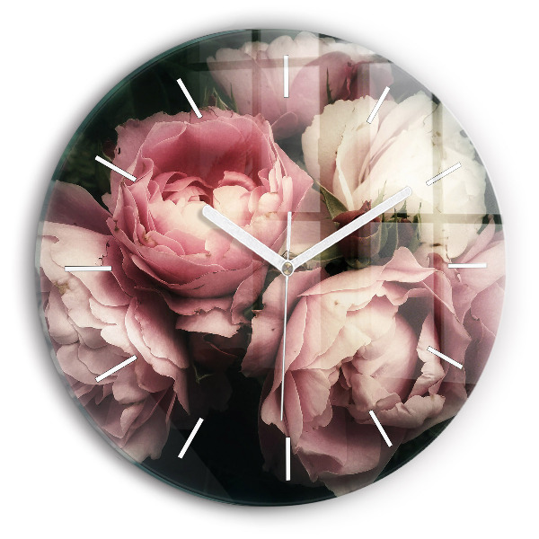 Reloj de cristal redondo Ramo de rosas rosas