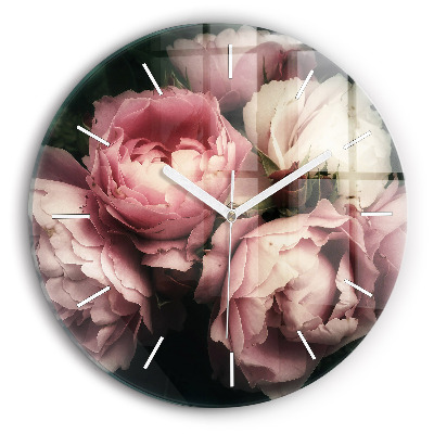 Reloj de cristal redondo Ramo de rosas rosas