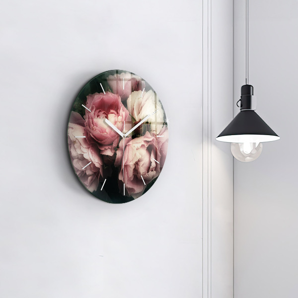 Reloj de cristal redondo Ramo de rosas rosas
