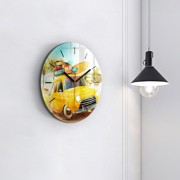 Reloj de pared redondo Coche con tabla de surf