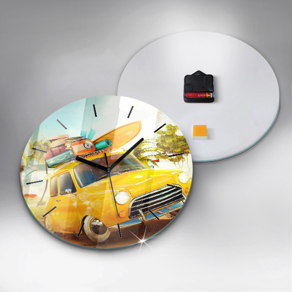 Reloj de pared redondo Coche con tabla de surf