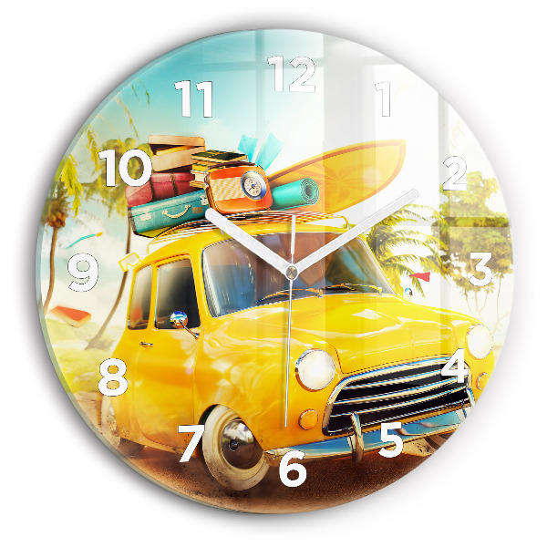 Reloj de pared redondo Coche con tabla de surf