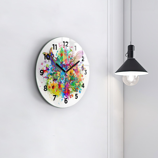 Reloj redondo pared Armonía floral con mariposas