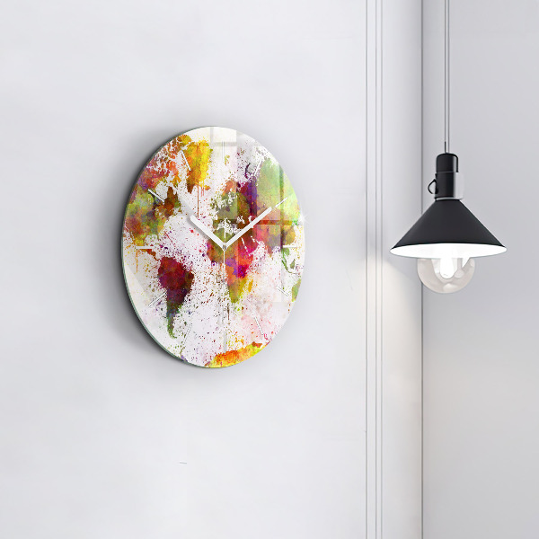 Reloj de cristal redondo Mapamundi en acuarela