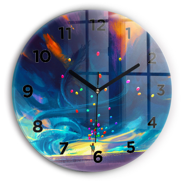 Reloj de cristal redondo Niño y globos