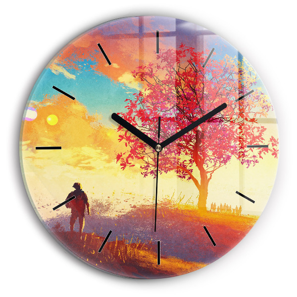 Reloj de cristal redondo Paisaje otoñal