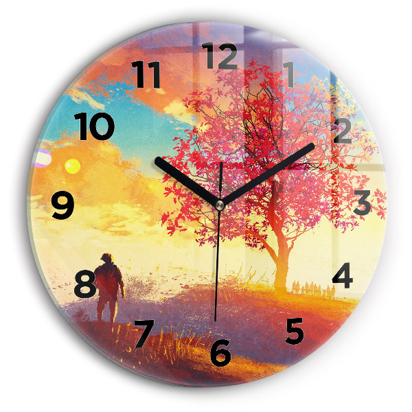 Reloj de cristal redondo Paisaje otoñal