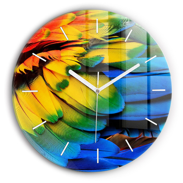 Reloj de pared redondo Pájaro Ara Alas de colores