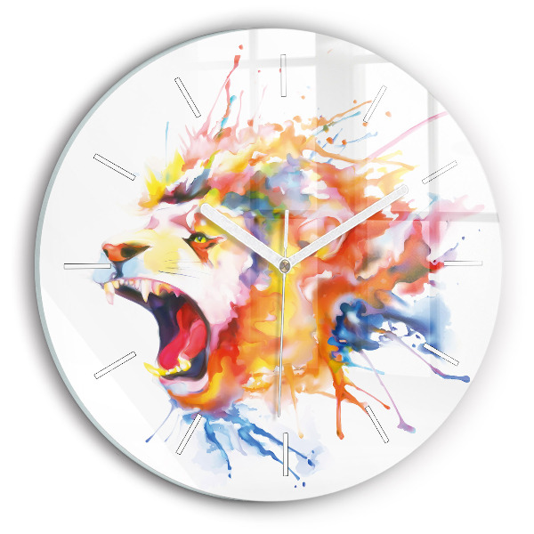 Reloj de cristal redondo León - acuarela