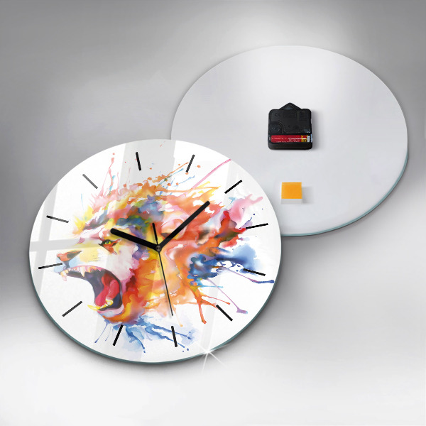 Reloj de cristal redondo León - acuarela