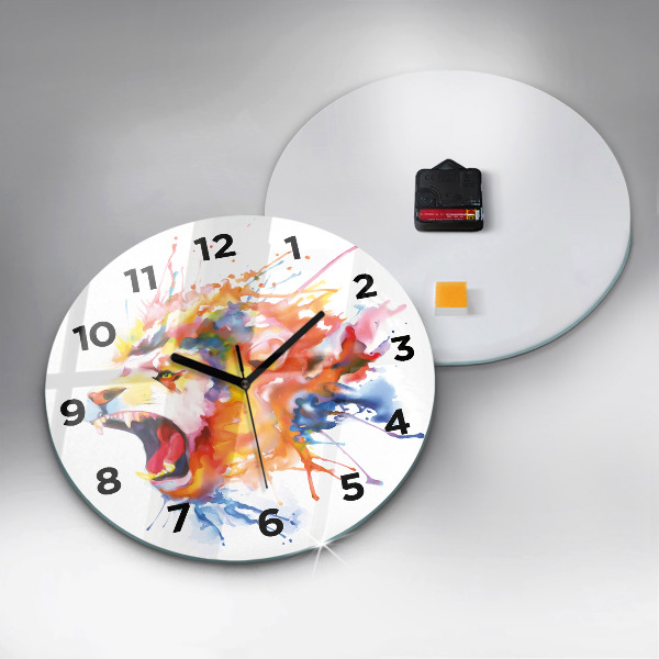 Reloj de cristal redondo León - acuarela