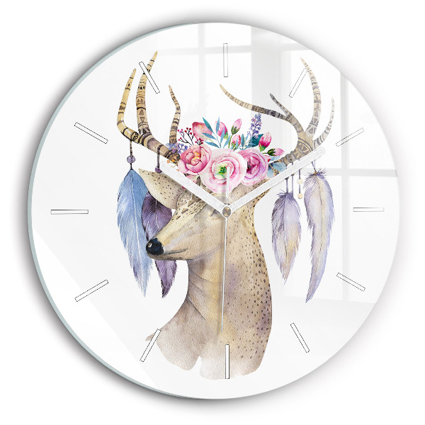 Reloj de cristal redondo Cabeza de ciervo y flores