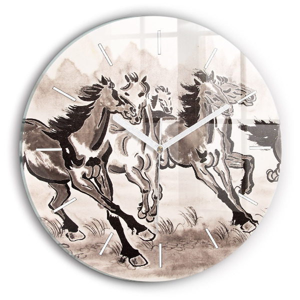 Reloj de cristal redondo Caballos al galope