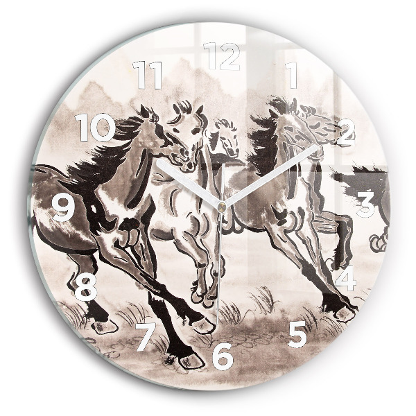 Reloj de cristal redondo Caballos al galope