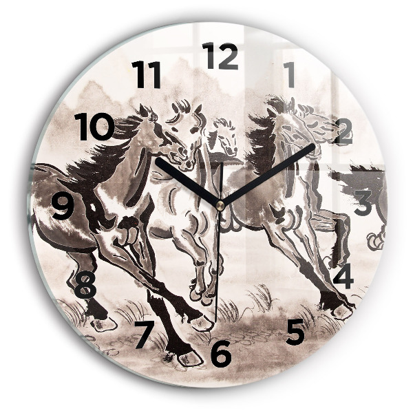 Reloj de cristal redondo Caballos al galope