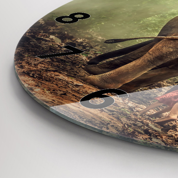 Reloj redondo pared Niños guiando a un elefante