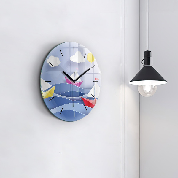 Reloj de pared redondo Origami de veleros de colores