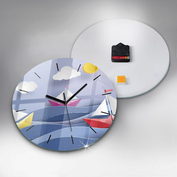 Reloj de pared redondo Origami de veleros de colores