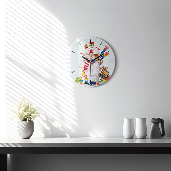 Reloj de pared redondo Cesta de mimbre con juguetes