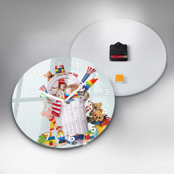 Reloj de pared redondo Cesta de mimbre con juguetes