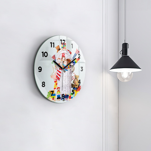 Reloj de pared redondo Cesta de mimbre con juguetes