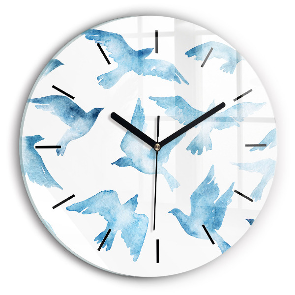 Reloj de cristal redondo Pájaros azules volando