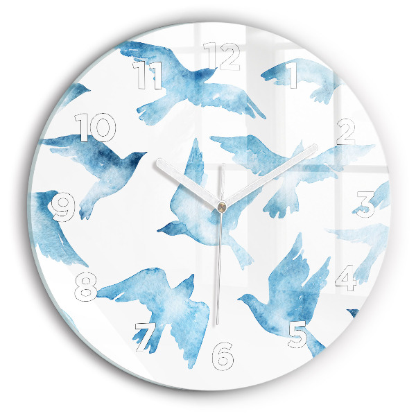 Reloj de cristal redondo Pájaros azules volando
