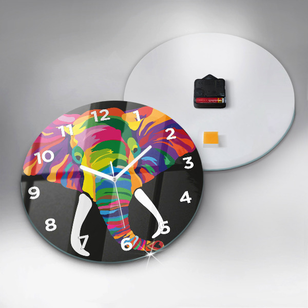 Reloj de pared redondo Elefante de colores
