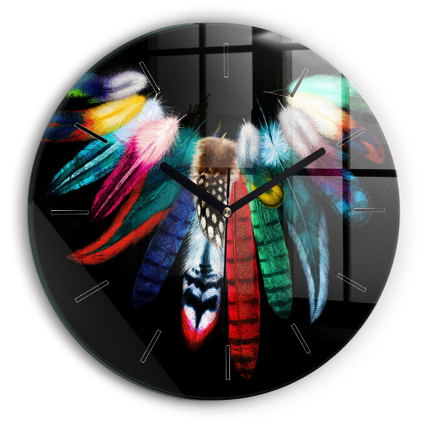 Reloj de cristal redondo Plumas de pájaro en colores