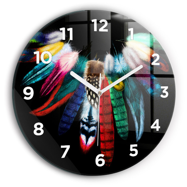 Reloj de cristal redondo Plumas de pájaro en colores