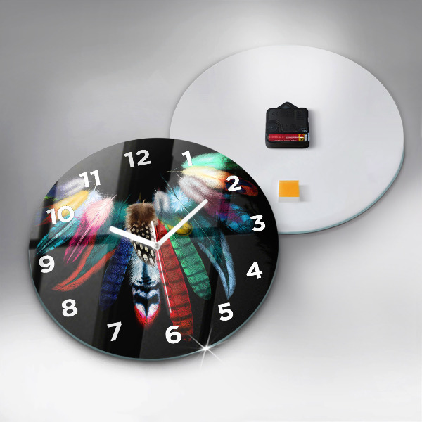 Reloj de cristal redondo Plumas de pájaro en colores