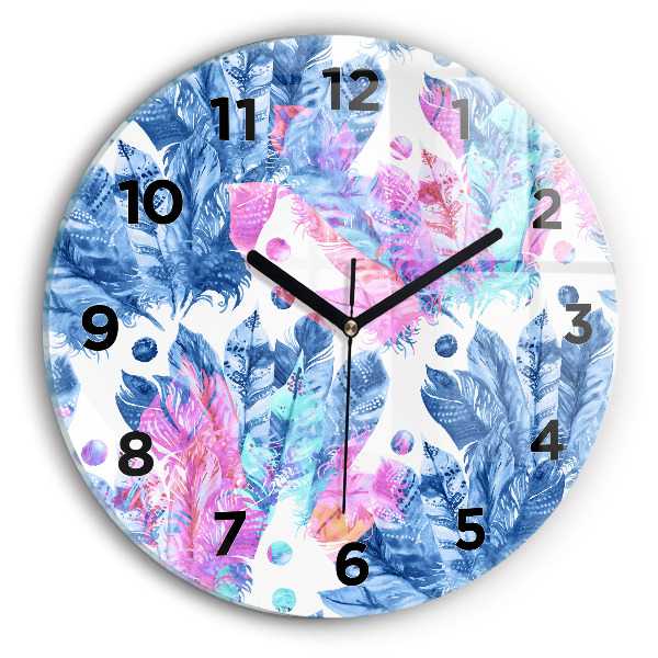 Reloj redondo pared Plumas de colores