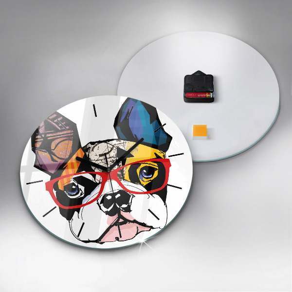 Reloj de cristal redondo Bulldog francés con gafas